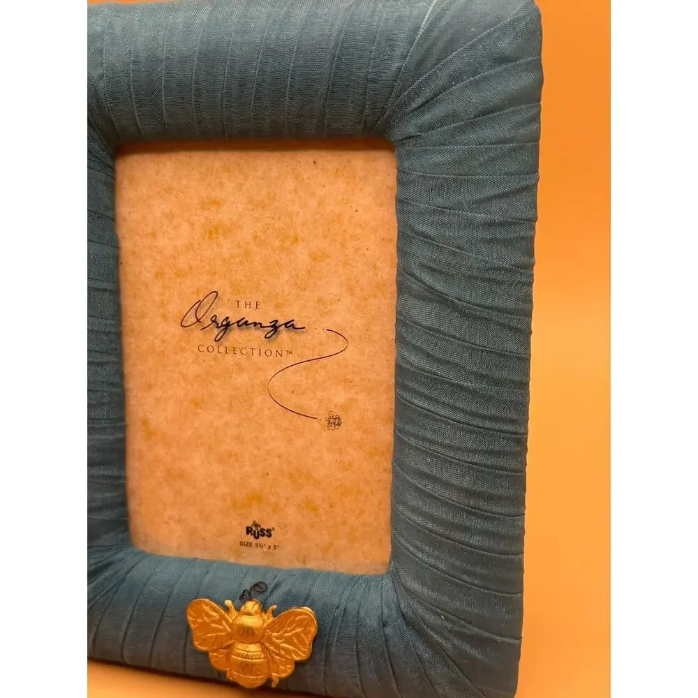 🐝 Russ Berrie Organza Collection Blue Teal Bee Photo Frame 3.5x5 Hand Painted